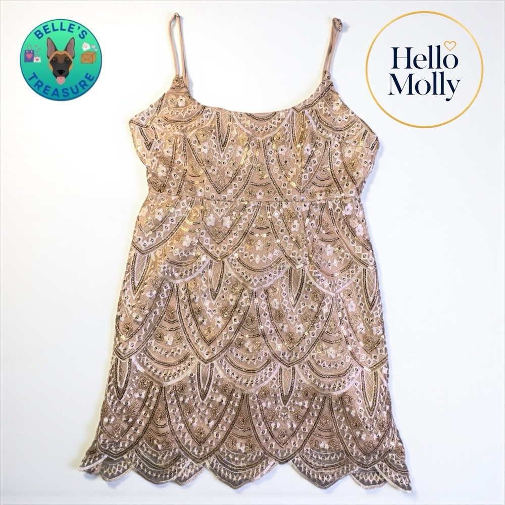 Hello Molly Nation Dress Sz 8 Gold Sequin Embroidered Party Holiday Gala Hoco - Picture 2 of 13